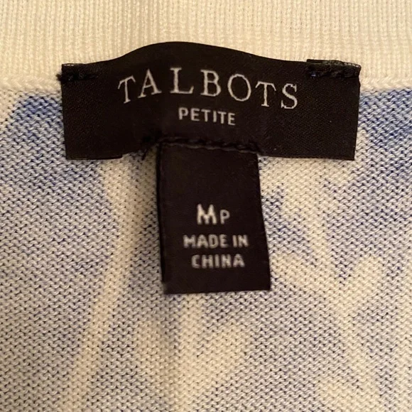 💐Talbots Blue/ White/ Black Abstract Floral Charming Cardigan Sweater - Picture 2 of 11